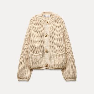 Zara Chunky Knit Cardigan with Gold Buttons